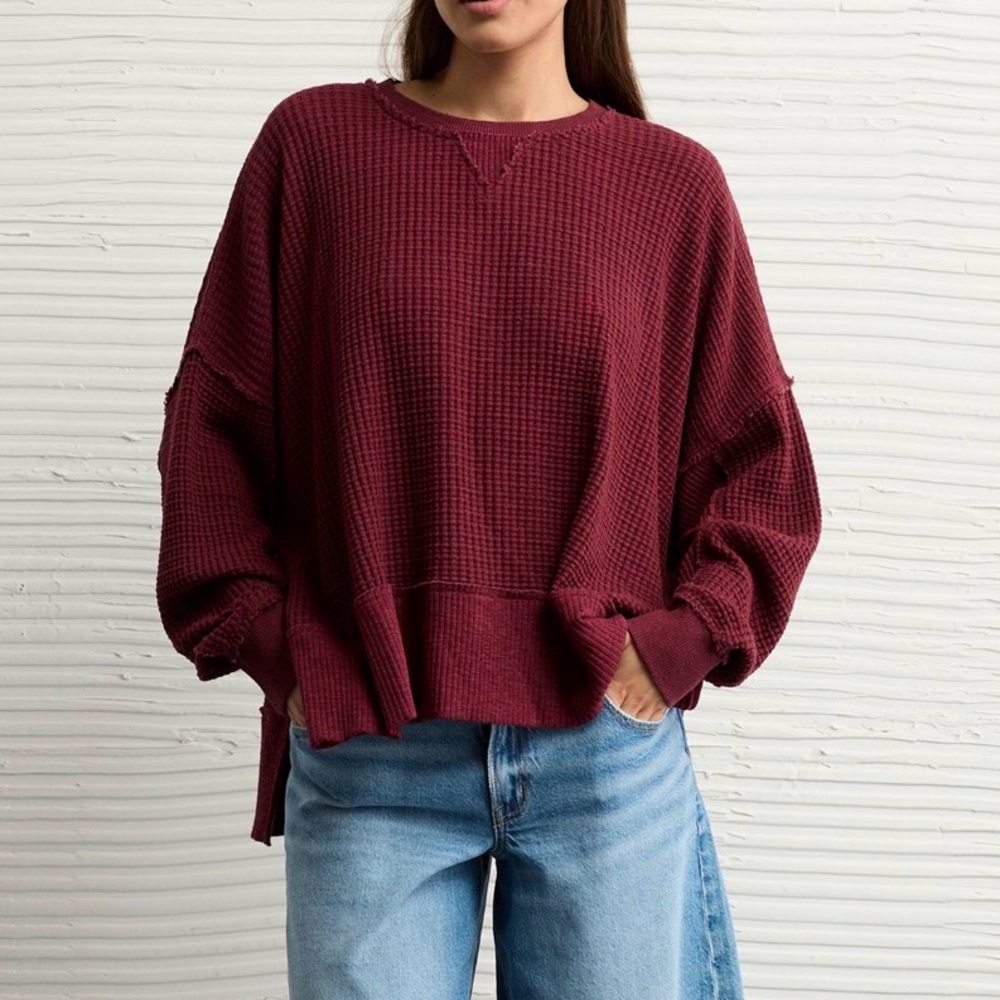 American Eagle Outfitters big hug crew neck waffle sweatshirt